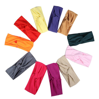 FD002 Solid Color Sports Yoga Running Women Headband Sweat-absorbent Cloth Cross Hairband