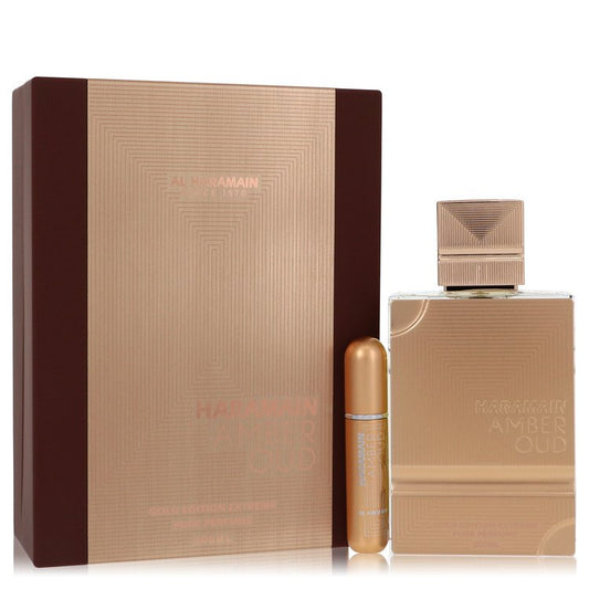 Al Haramain Amber Oud Gold Edition Extreme Gift Set - 6.7 Pure Perfume Spray + 0.34 oz Refillable Spray by Al Haramain --