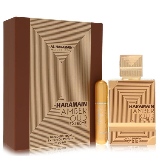 Al Haramain Amber Oud Gold Edition Extreme Gift Set - 3.4 Pure Perfume Spray + 0.34 oz Refillable Spray by Al Haramain --