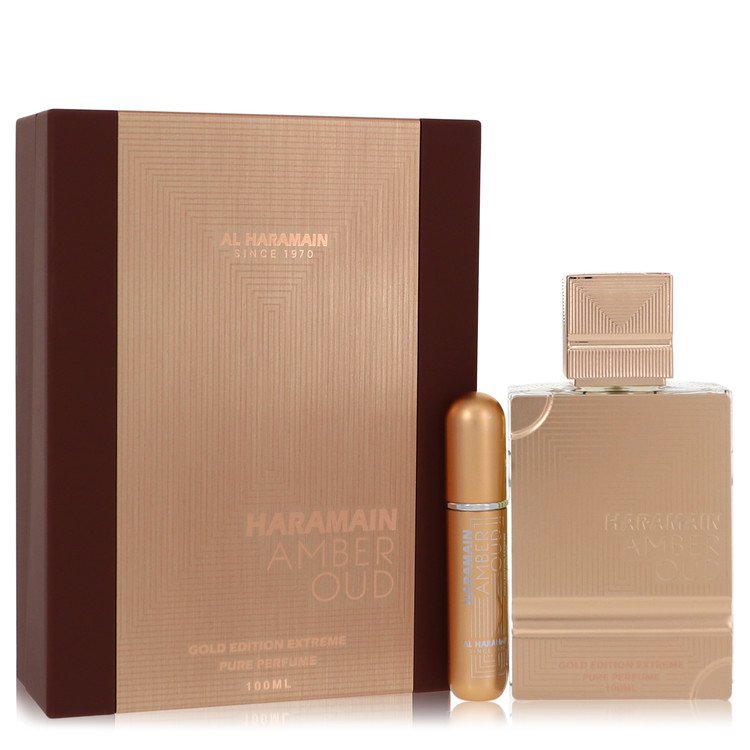 Al Haramain Amber Oud Gold Edition Extreme Gift Set - 3.4 Pure Perfume Spray + 0.34 oz Refillable Spray by Al Haramain -- Brands HD