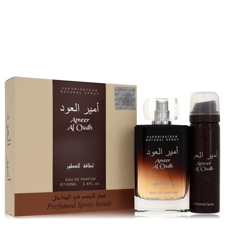 Ameer Al Oudh Gift Set - 3.4 oz Eau De Parfum Spray + 1.7 oz Perfumed Spray by Lattafa -- Brands HD