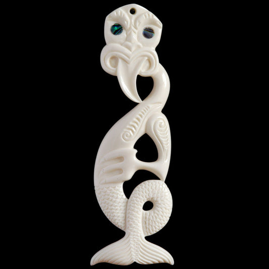 Large Bone Taniwha, hand crafted bone pendant 100mm Long (4")