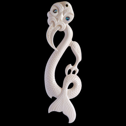 Large Taniwha , handcrafted bone pendant 100mm Long (4")