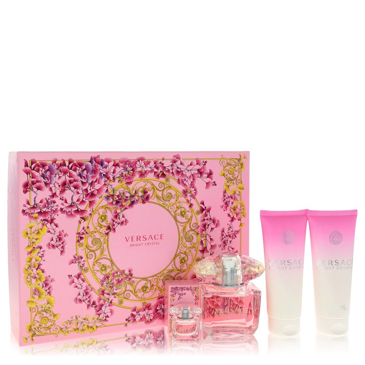 Bright Crystal Gift Set - 3 oz Eau De Toilette Spray + 3.4 oz Body Lotion + 3.4 oz Shower Gel + 0.17 Mini EDT by Versace --