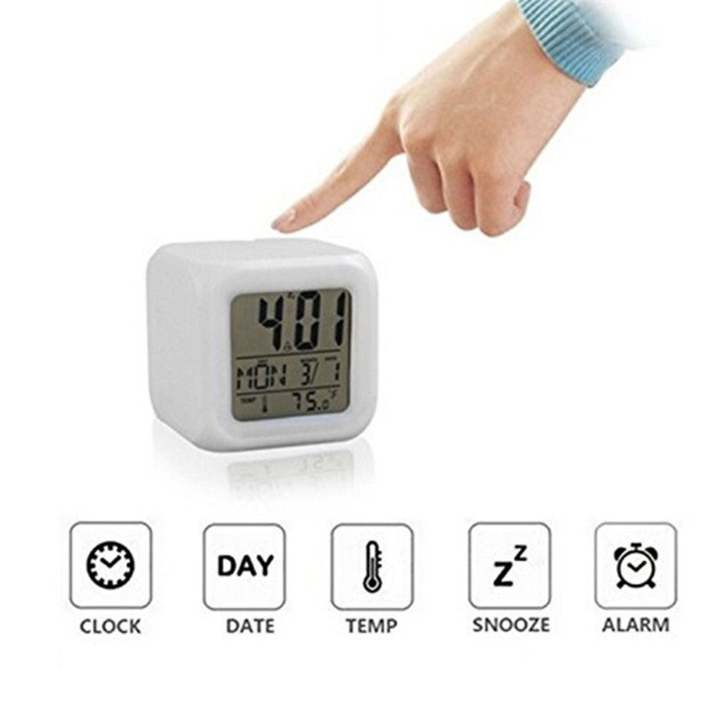 Colorful Night Light Alarm Clock with Temperature Display 7 Color Changing LED