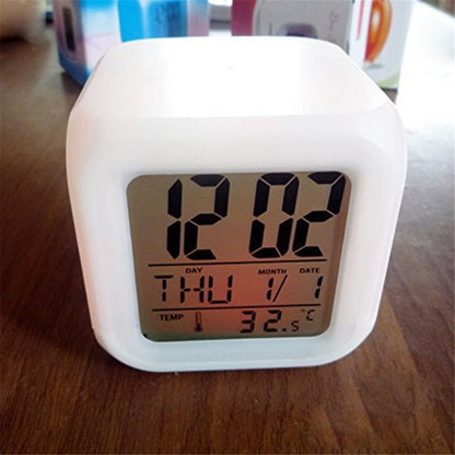 Colorful Night Light Alarm Clock with Temperature Display 7 Color Changing LED