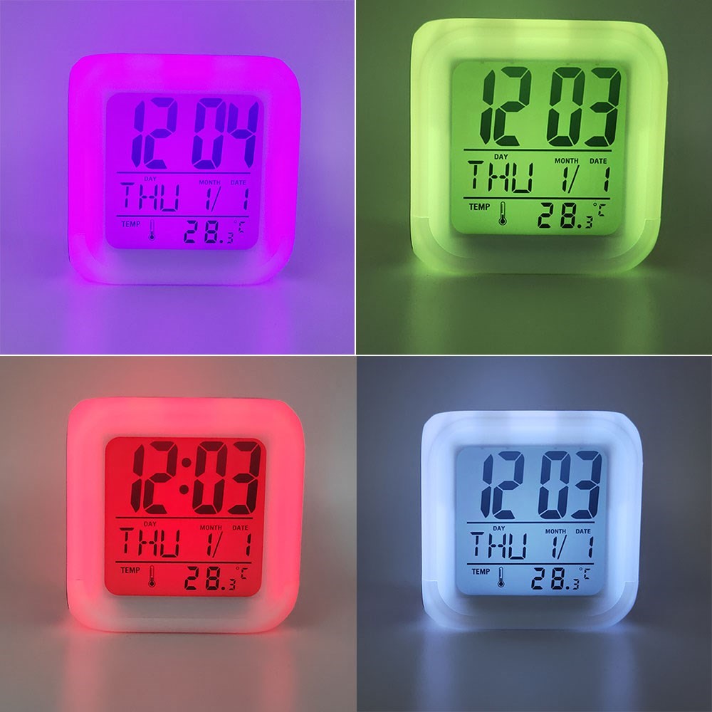 Colorful Night Light Alarm Clock with Temperature Display 7 Color Changing LED