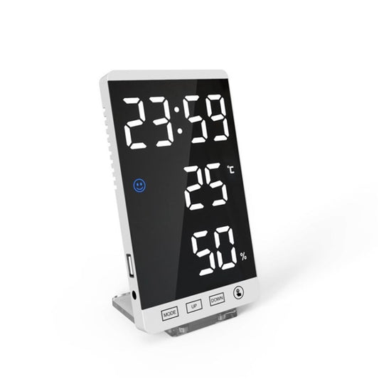 6 Inch Mirror LED Alarm Clock Digital Clock Temperature Humidity Display USB Port Table Clock