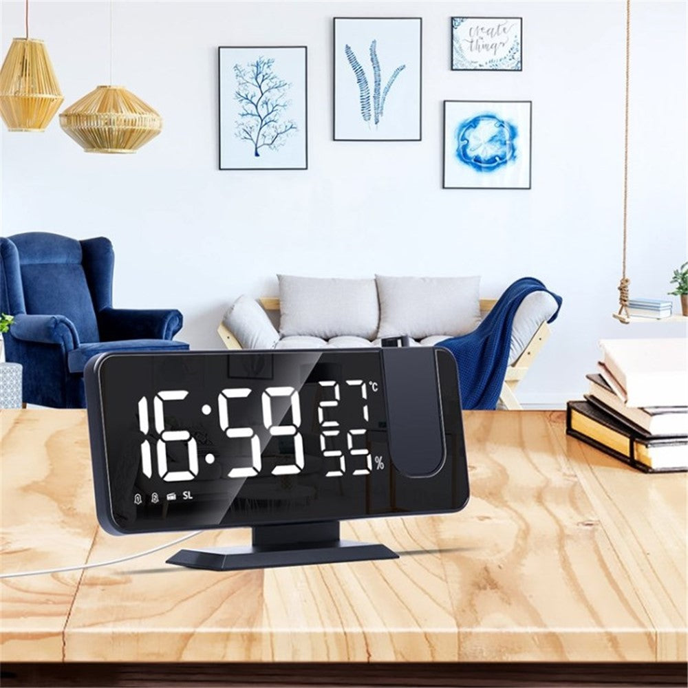 Digital Alarm Clock Large LED Display Temperature Humidity FM Radio Mirror Desk Clock