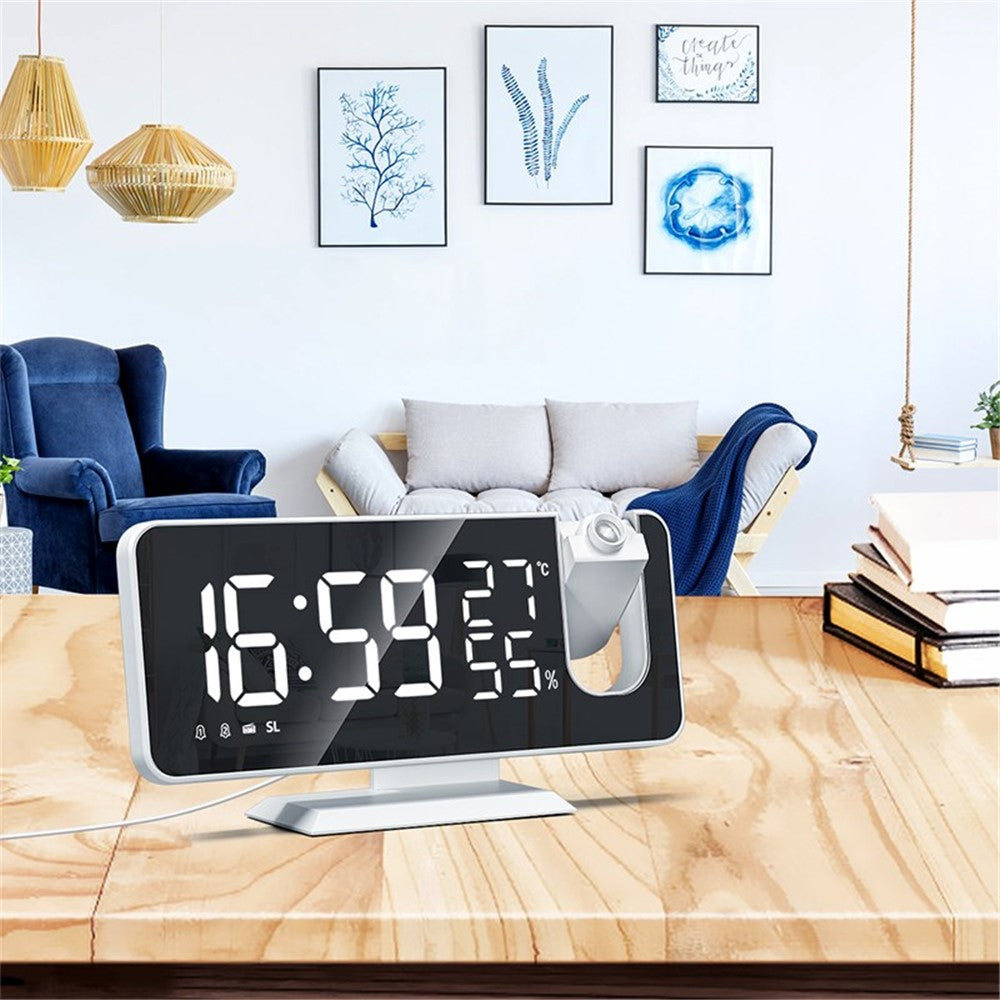Digital Alarm Clock Large LED Display Temperature Humidity FM Radio Mirror Desk Clock