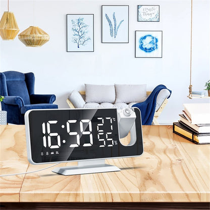 Digital Alarm Clock Large LED Display Temperature Humidity FM Radio Mirror Desk Clock