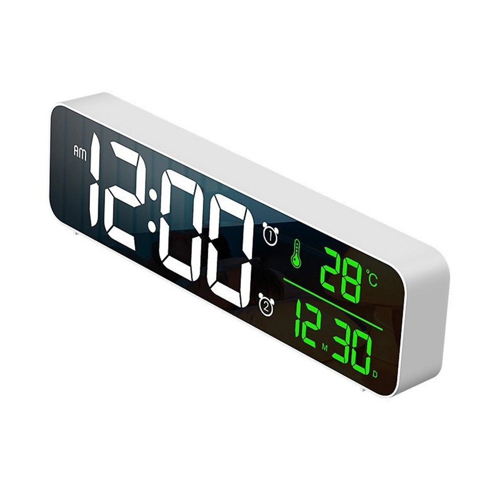 Digital Alarm Clock LED Date Thermometer Display 2 Alarm Settings Plug-in Brightness Dimmer