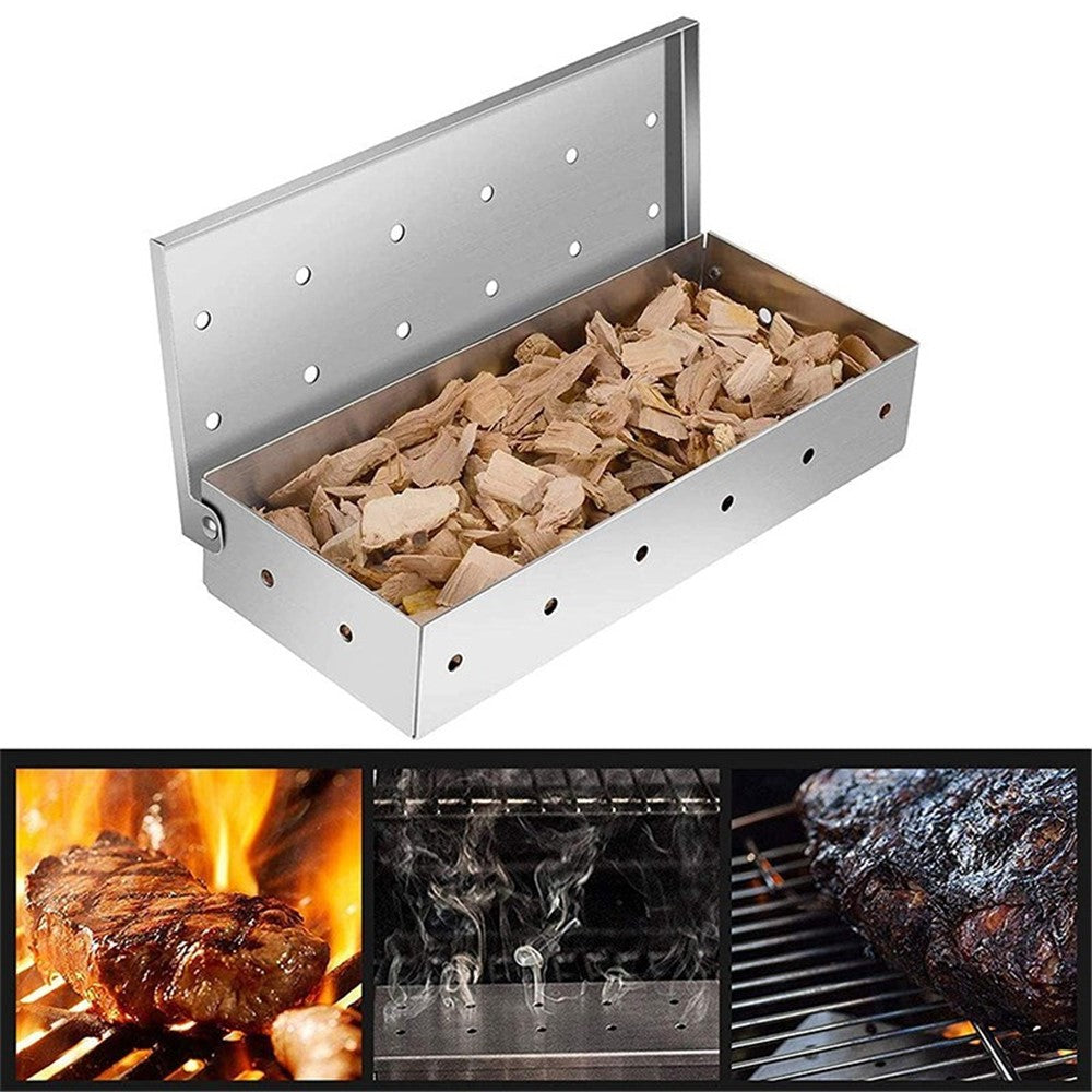 Smoker Box for BBQ Grill Wood Chips Charcoal & Gas Barbecue Meat Smoking with Hinged Lid (with FDA, BPA-Free)
