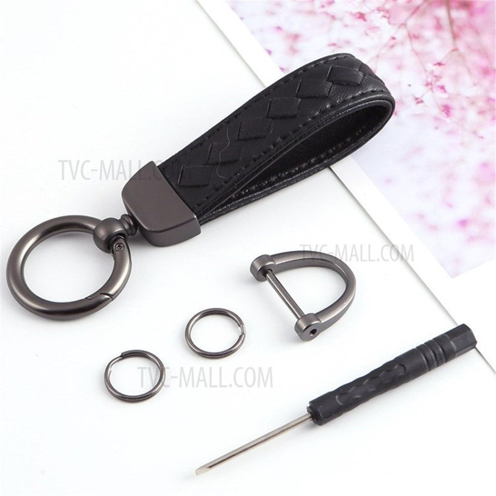 Key Chain Woven Lambskin Genuine Leather Keychain Detachable Car Key Ring