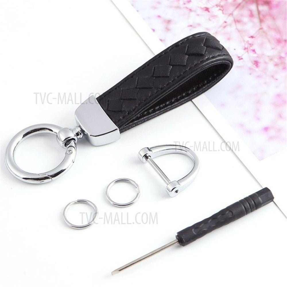 Key Chain Woven Lambskin Genuine Leather Keychain Detachable Car Key Ring