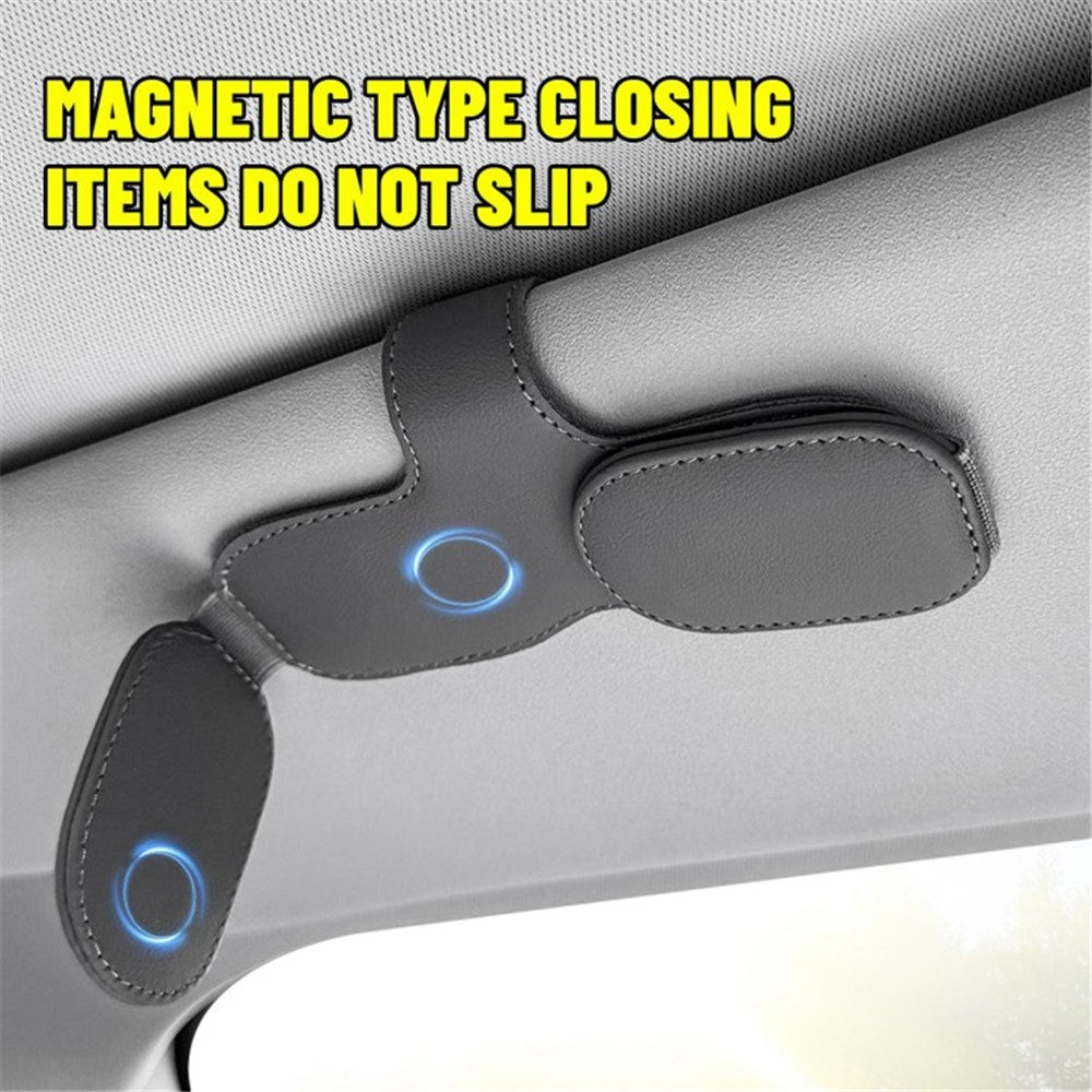 Car Sunglasses Holder Vehicle Visor Clip Magnetic PU Leather Sun Glasses Eyeglass Hanger