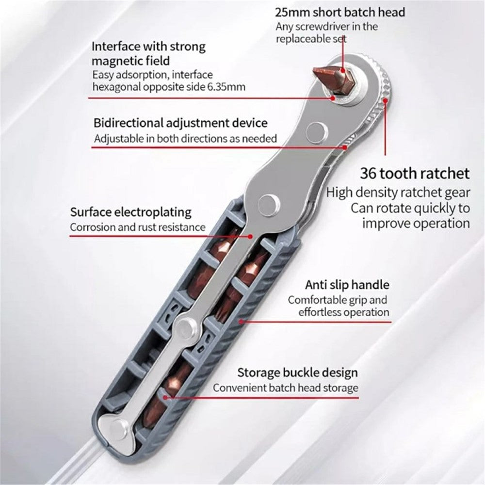 Chrome Vanadium Steel Magnetic Two-Way Ratchet Screwdriver Repair Tool with 4 Bits