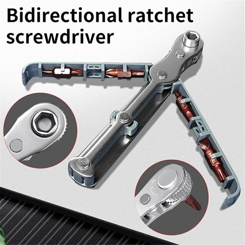 Chrome Vanadium Steel Magnetic Two-Way Ratchet Screwdriver Repair Tool with 4 Bits