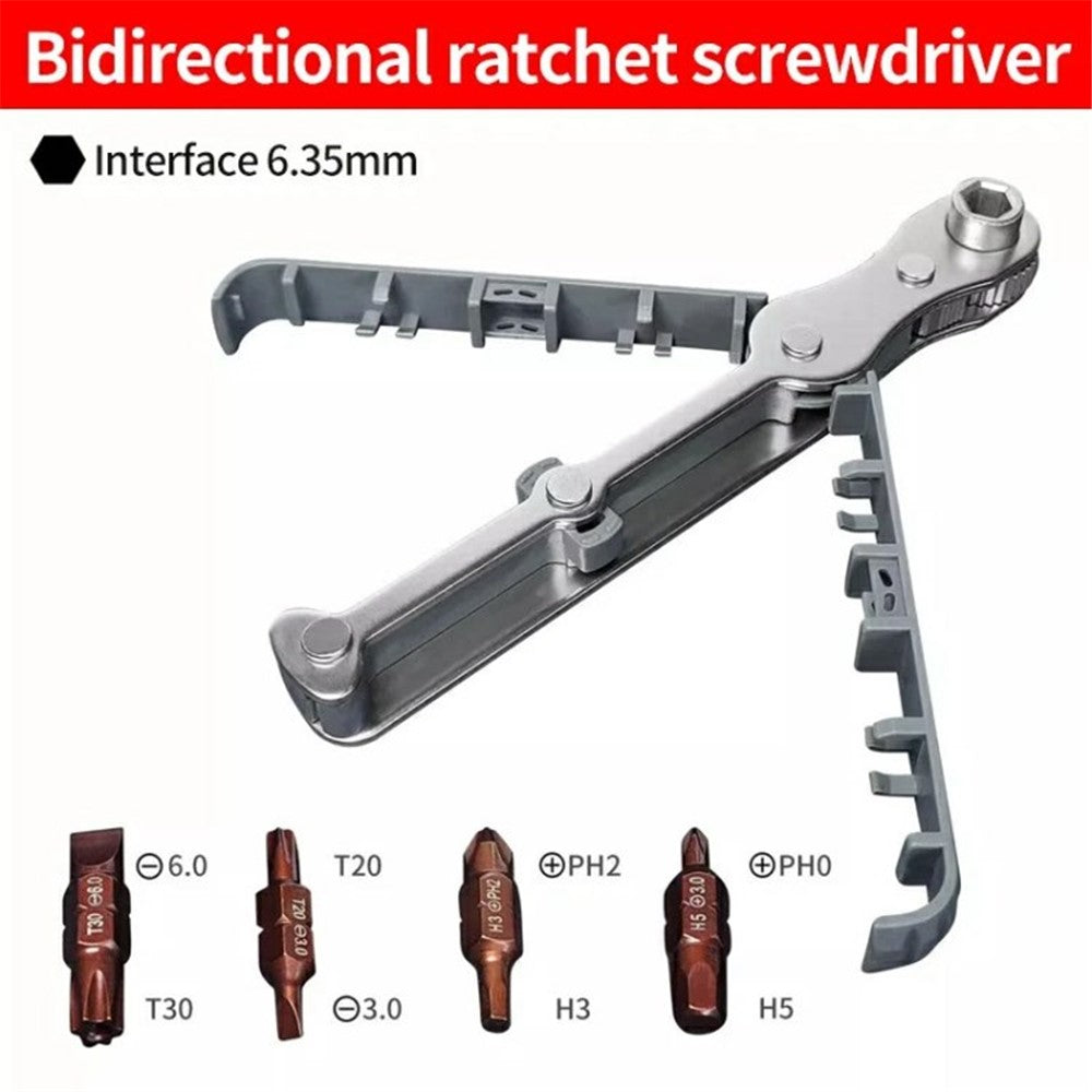 Chrome Vanadium Steel Magnetic Two-Way Ratchet Screwdriver Repair Tool with 4 Bits
