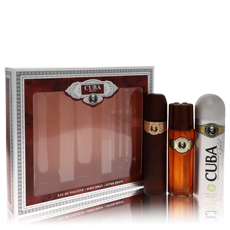 Cuba Gold Gift Set - 3.3 oz Eau De Toilette Spray + 3.3 oz After Shave Spray + 6.7 oz Body Deodorant Spray by Fragluxe --