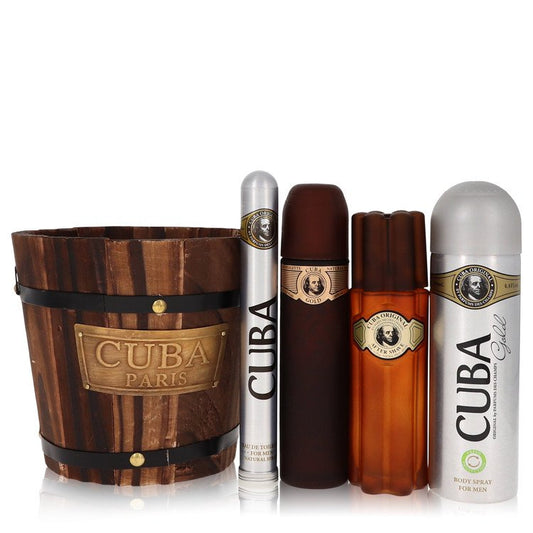 Cuba Gold Gift Set - 3.4 oz Eau De Toilette Spray + 1.17 oz Eau De Toilette Spray + 6.7 oz Body Spray + 3.3 oz by Fragluxe --