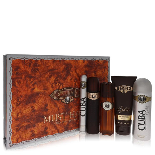 Cuba Gold Gift Set - 3.3 oz Eau De Toilette Spray + 3.3 oz After Shave Spray + 6.7 oz Body Deodorant Spray + 6 by Fragluxe --