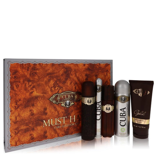 Cuba Gold Gift Set - 3.3 oz Eau De Toilette Spray + 3.3 oz After Shave Spray + 6.7 oz Body Deodorant Spray + 6 by Fragluxe --