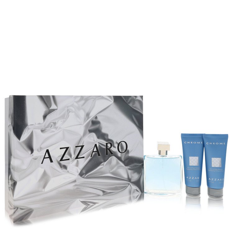 Chrome Gift Set - 3.4 oz Eau De Toilette Spray + 2 x 2.5oz All Over Shampoo by Azzaro --