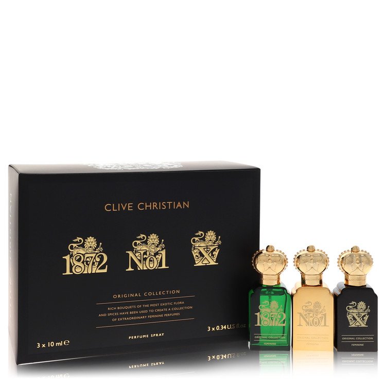 Clive Christian X Gift Set - Travel Set Includes Clive Christian 1872 Feminine, Clive Christian No 1 Feminine, Clive Christian X Feminine all in .34 oz Pure Perfume Sprays by Clive Christian --