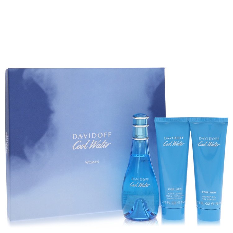 Cool Water Gift Set - 3.4 oz Eau De Toilette Spray + 2.5 oz Body Lotion + 2.5 oz Shower Gel by Davidoff --