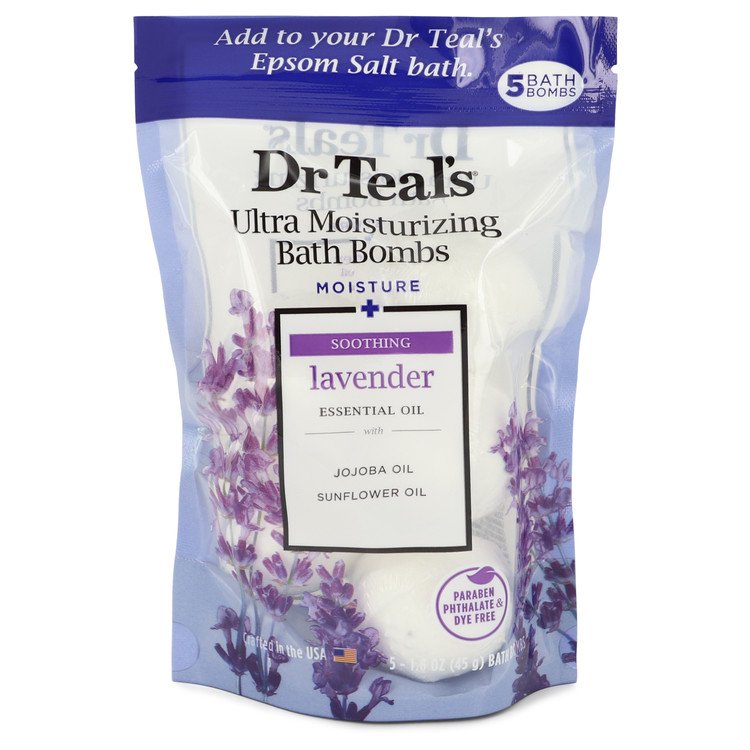 Dr Teal's Ultra Moisturizing Bath Bombs Five (5) 1.6 oz Moisture Soothing Bath Bombs with Lavender, Essential Oils, Jojoba Oil, Sunflower Oil (Unisex) By Dr Teal's Brands HD