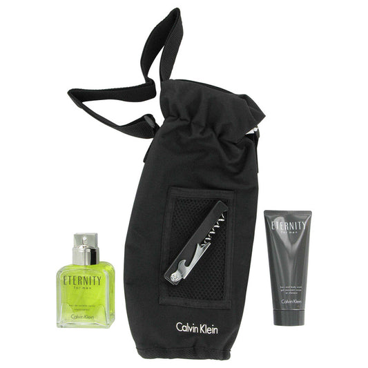 Eternity Gift Set - 3.4 oz Eau De Toilette Spray + 3.4 oz Hair and Body Wash Tube + Wine Carrier and Opener by Calvin Klein --