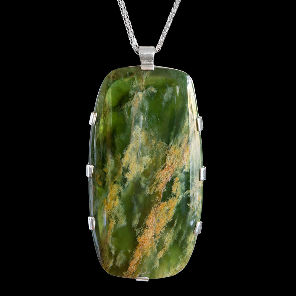 Flower Jade & Silver Drop by John Mayo Pendant