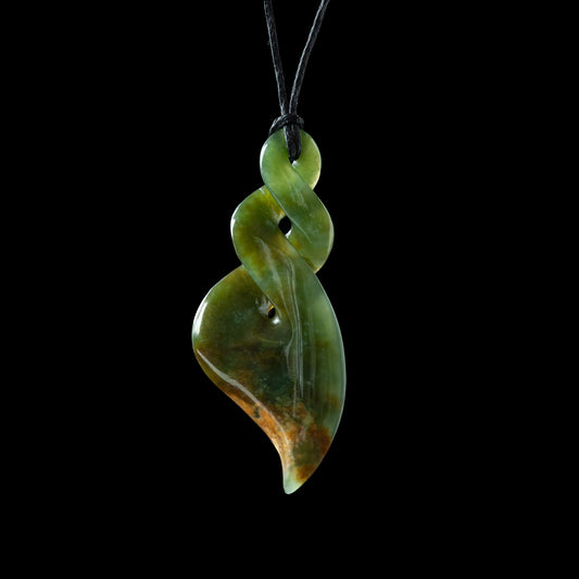 Flower Jade Pikorua - Pointed Double Twist, hand-crafted by Luke Gardiner Pendant