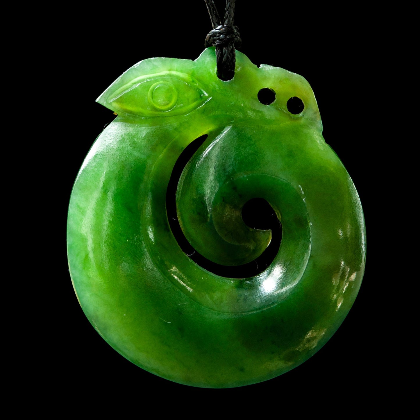 small Jade Koropepe, handcrafted greenstone pendant 40mm