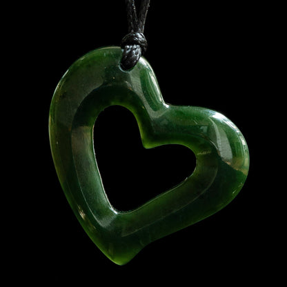 Pounamu Heart Pendant Hanging from Left