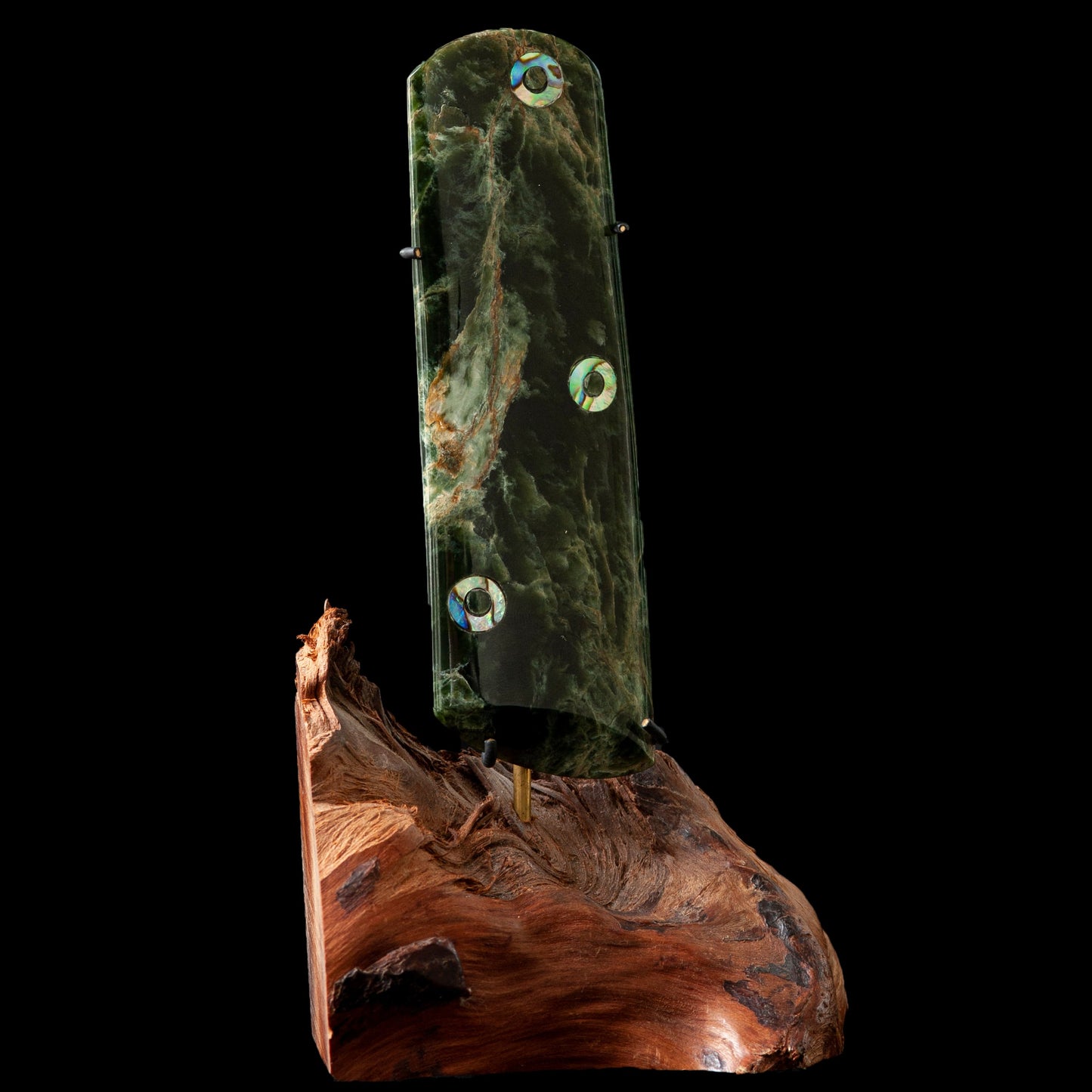 Large Jade Toki on stand with Paua inserts by Alex Sands Pendant