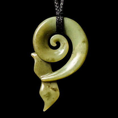 Flower Jade Koru with whale tail by Shaun Gardiner Sept BD Pendant