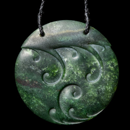 Carved Greenstone Koru Disc Pendant