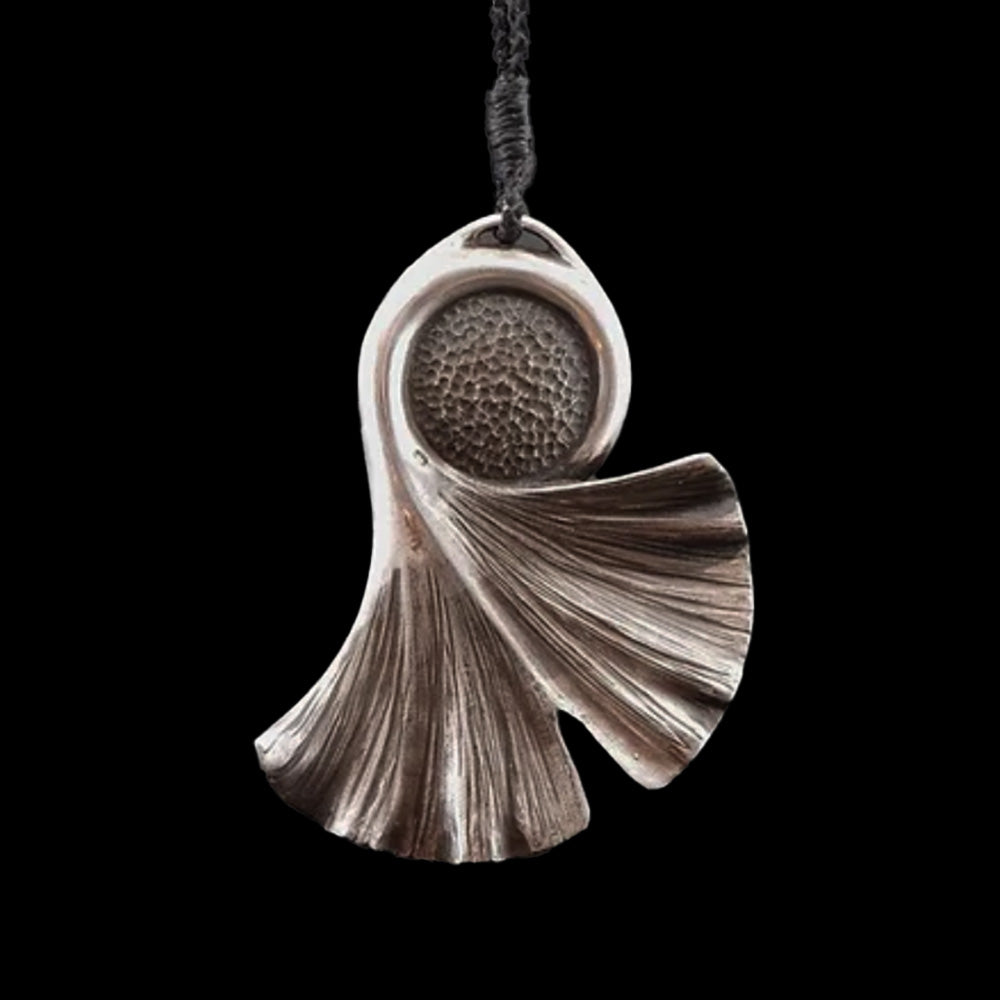 Sterling Silver Ginkgo Leaf Pendant with Pounamu Insert