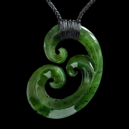 Bound Whanau Triple Koru, hand crafted jade pendant