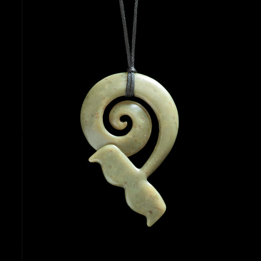 Jade Whale Tail Koru, hand-crafted pendant by Shaun Gardiner