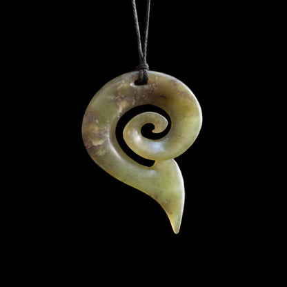 Jade Matau with koru by Shaun Gardiner Pendant