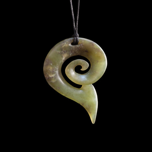 Jade Matau with koru by Shaun Gardiner Pendant