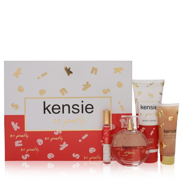 Kensie So Pretty Gift Set - 3.4 oz Eau De Parfum Spray + .34 oz Mini EDP Spray + 2.5 oz Body Glow Oil + 6.8 oz Body Lotion by Kensie --