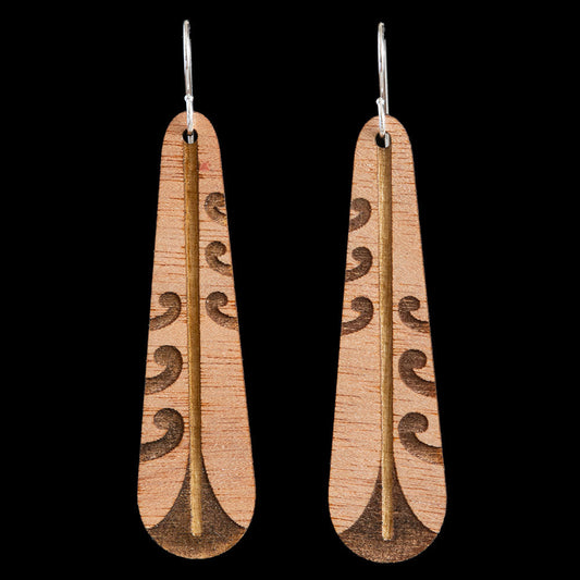 Wooden Piwakawaka Feather Earrings by Kristal Thompson Medium = 50mm Long (2 Inches)