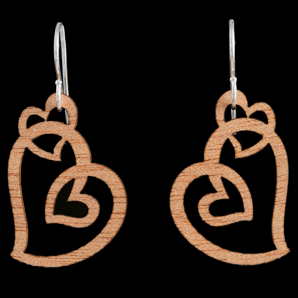 Wooden Koru Heart Earrings by Kristal Thompson Small = 20mm Long (0.75 Inch) Pendant
