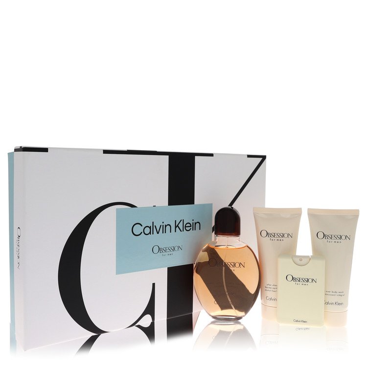 Obsession Gift Set - 4.2 oz Eau De Toilette Spray + .67 oz Mini EDT Spray + 3.4 oz After Shave Balm + 3.4 oz Body Wash by Calvin Klein --