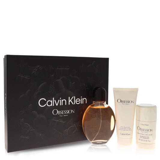 Obsession Gift Set - 4 oz Eau De Toilette Spray + 3.4 oz After Shave Balm + 2.6 oz Deodorant Stick by Calvin Klein --