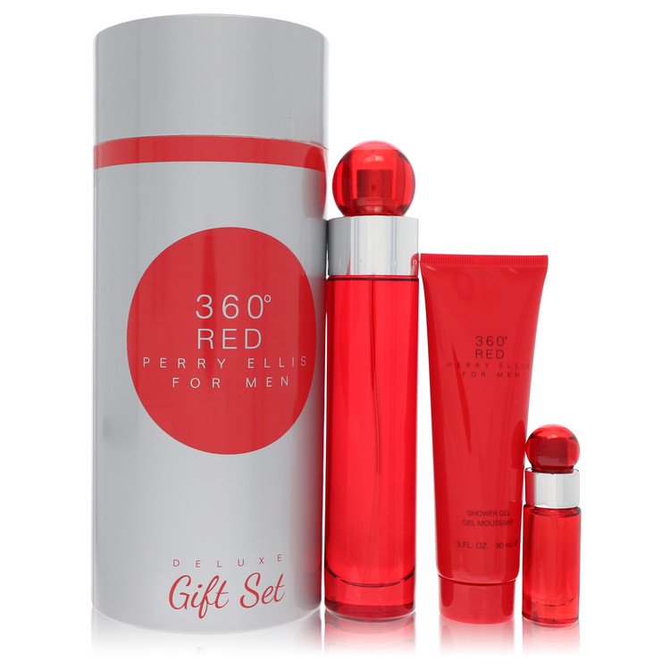 Perry Ellis 360 Red Gift Set - 3.4 oz Eau De Toilette Spray + .25 oz Mini EDT Spray + 3 oz Shower Gel in Tube Box by Perry Ellis --